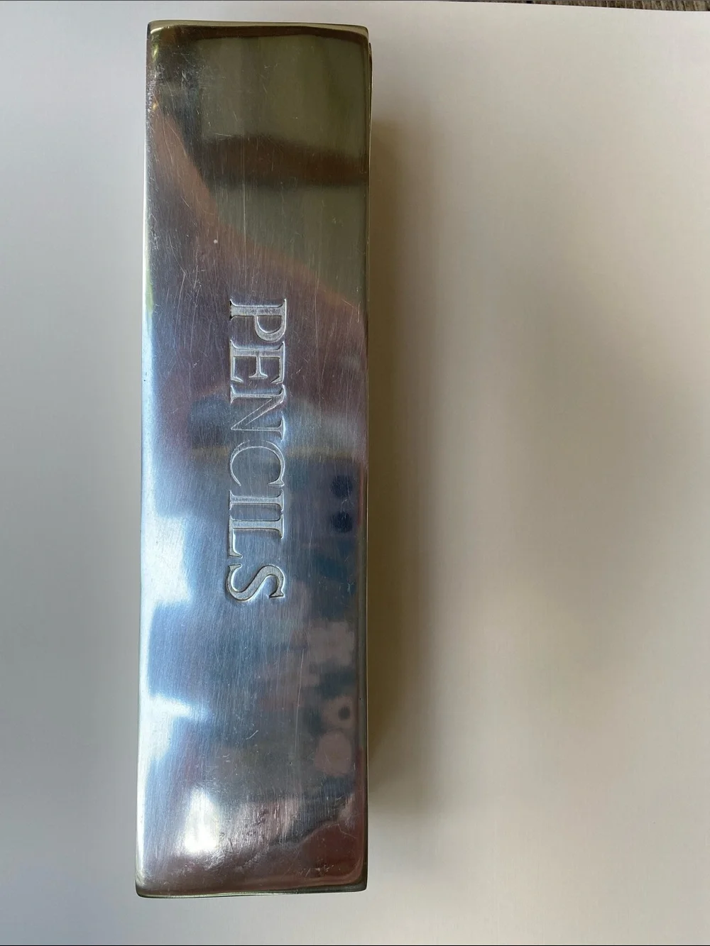 Silver Metal Pencil Case - 'PENCILS' Embossed